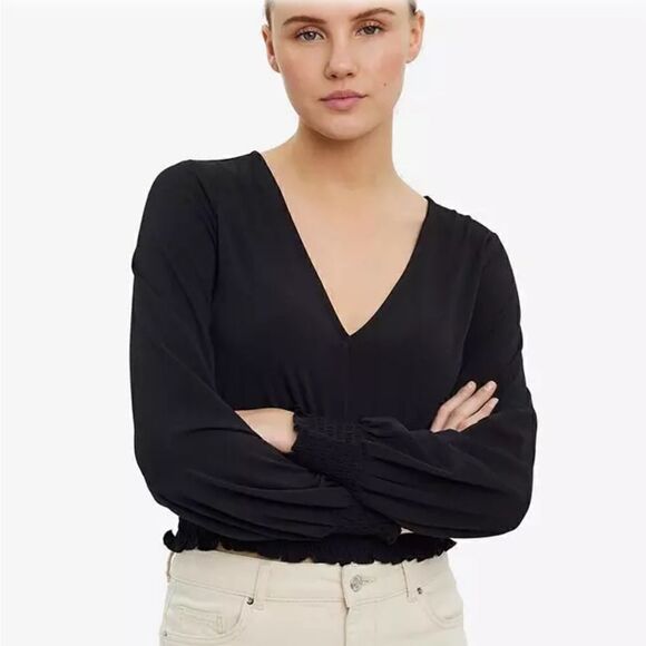 Vero Moda Alberta Long Sleeves V-Neck Smock Top L - Picture 2 of 12